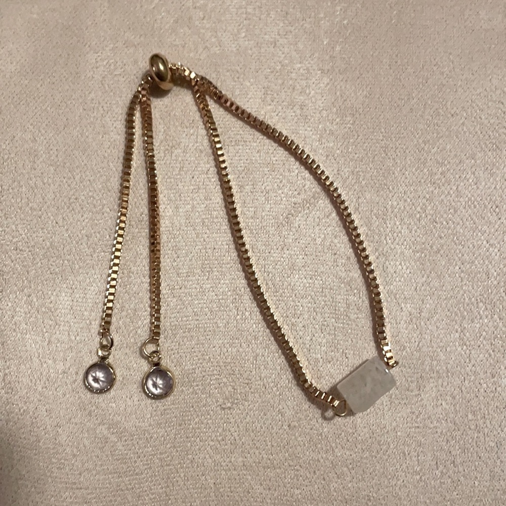 Gold Tone Adjustable Chain Bracelet - white crystal